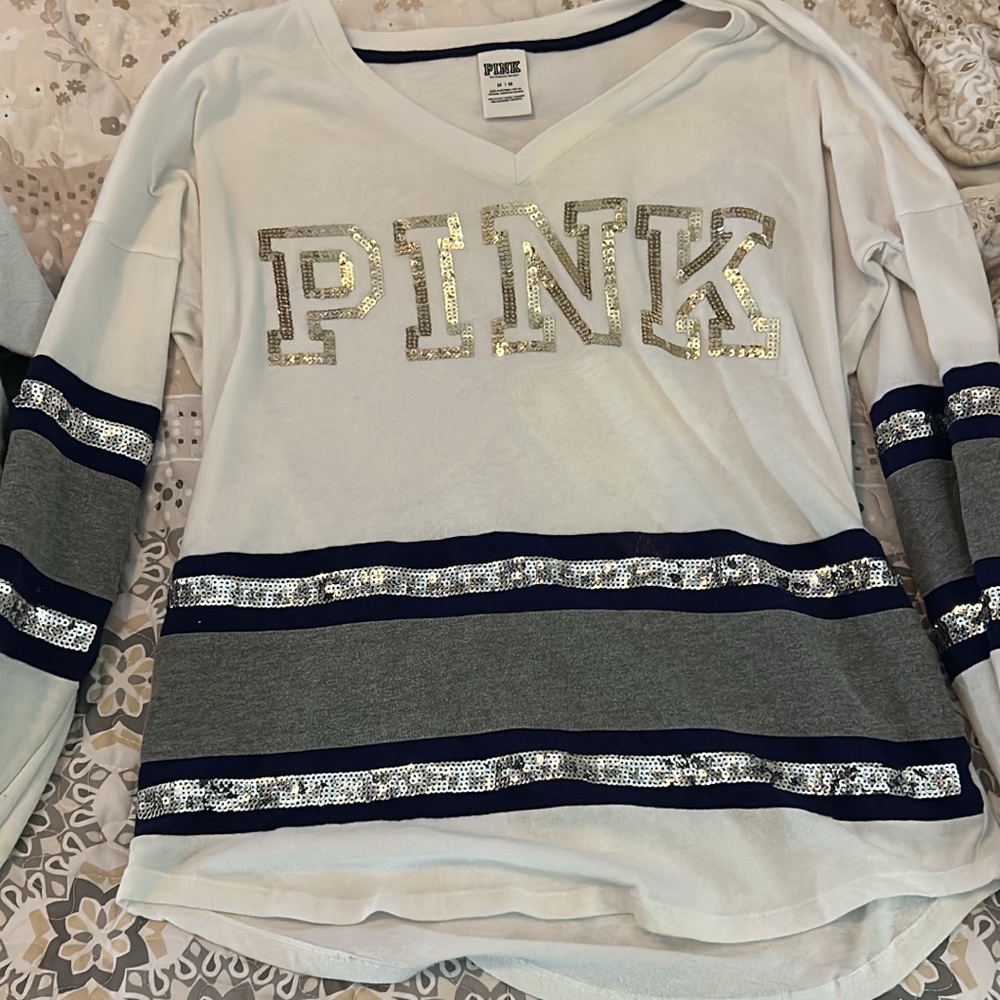Victoria's Secret White and Gray Sequin Blouse